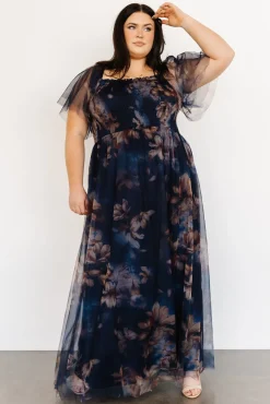 Baltic Born Cassandra Tulle Maxi Dress | Dark Blue Floral