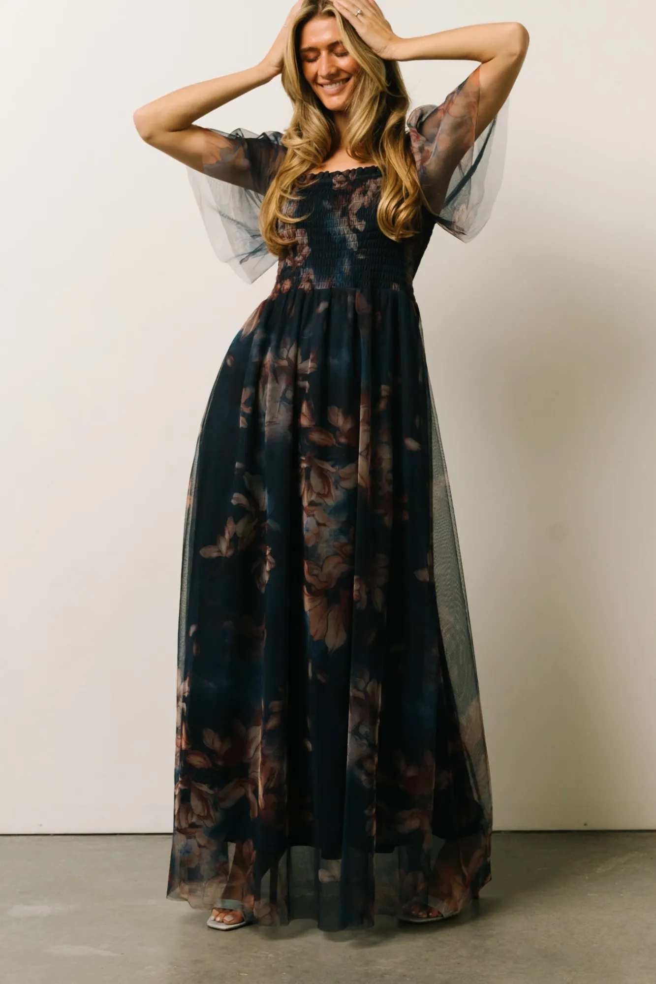 Baltic Born Cassandra Tulle Maxi Dress | Dark Blue Floral