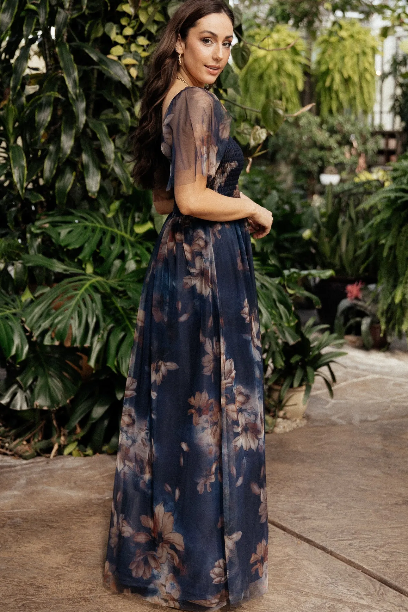 Baltic Born Cassandra Tulle Maxi Dress | Dark Blue Floral