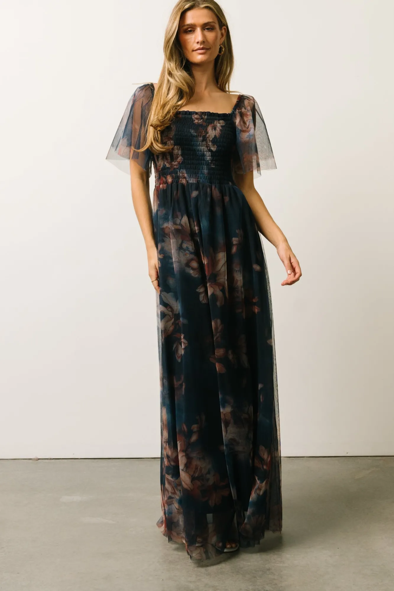Baltic Born Cassandra Tulle Maxi Dress | Dark Blue Floral