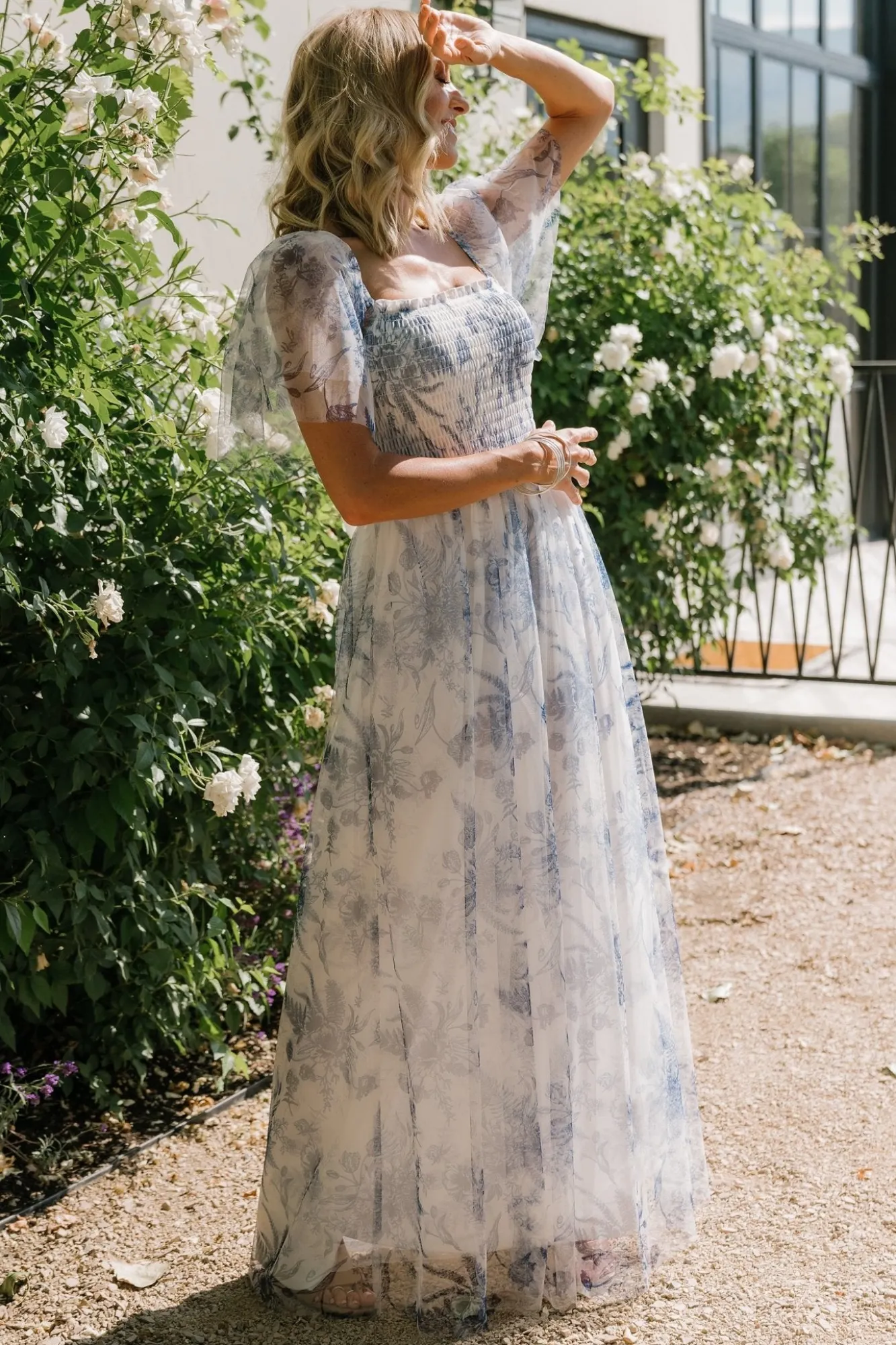 Baltic Born Cassandra Tulle Maxi Dress | Blue + White Floral