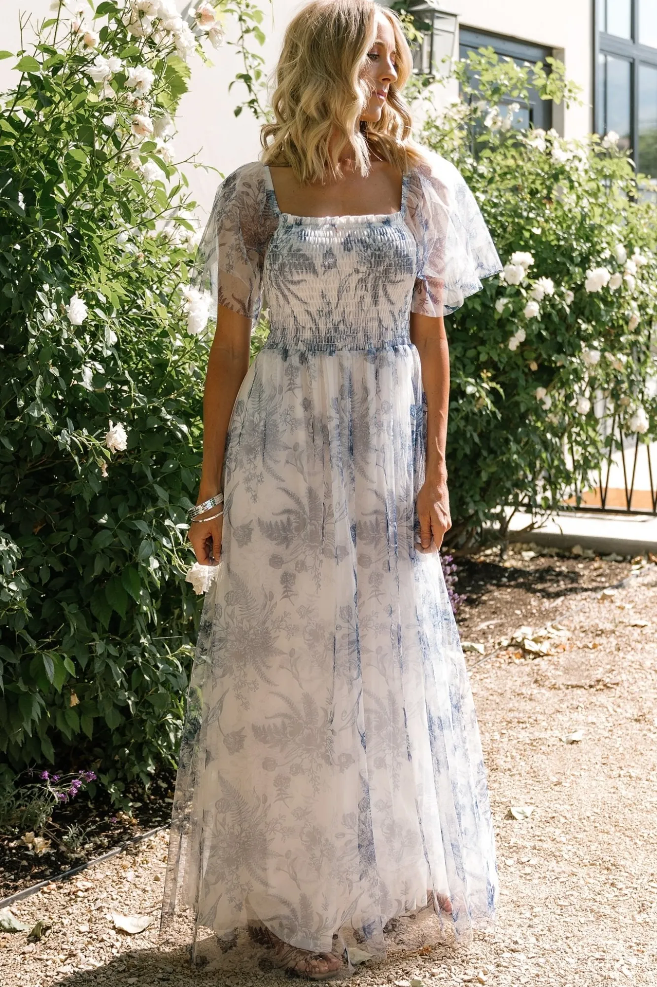 Baltic Born Cassandra Tulle Maxi Dress | Blue + White Floral