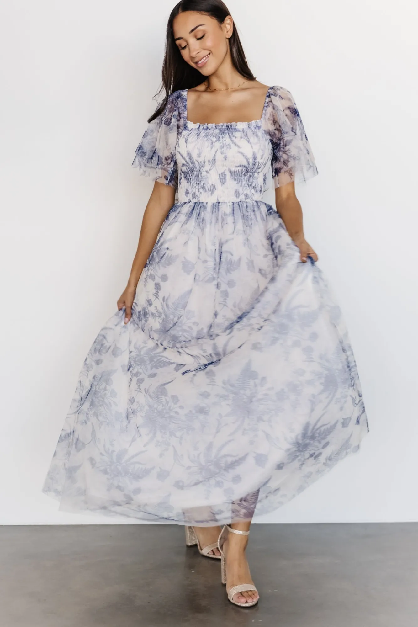 Baltic Born Cassandra Tulle Maxi Dress | Blue + White Floral