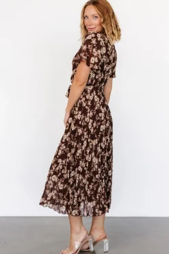 Baltic Born Cassidy Pleated Midi Dress | Brown Floral