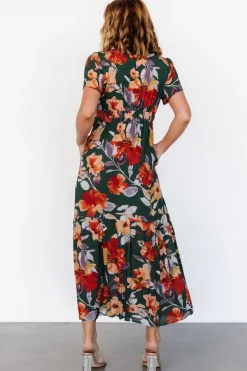 Baltic Born Cassie Short Sleeve Dress | Dark Green Floral