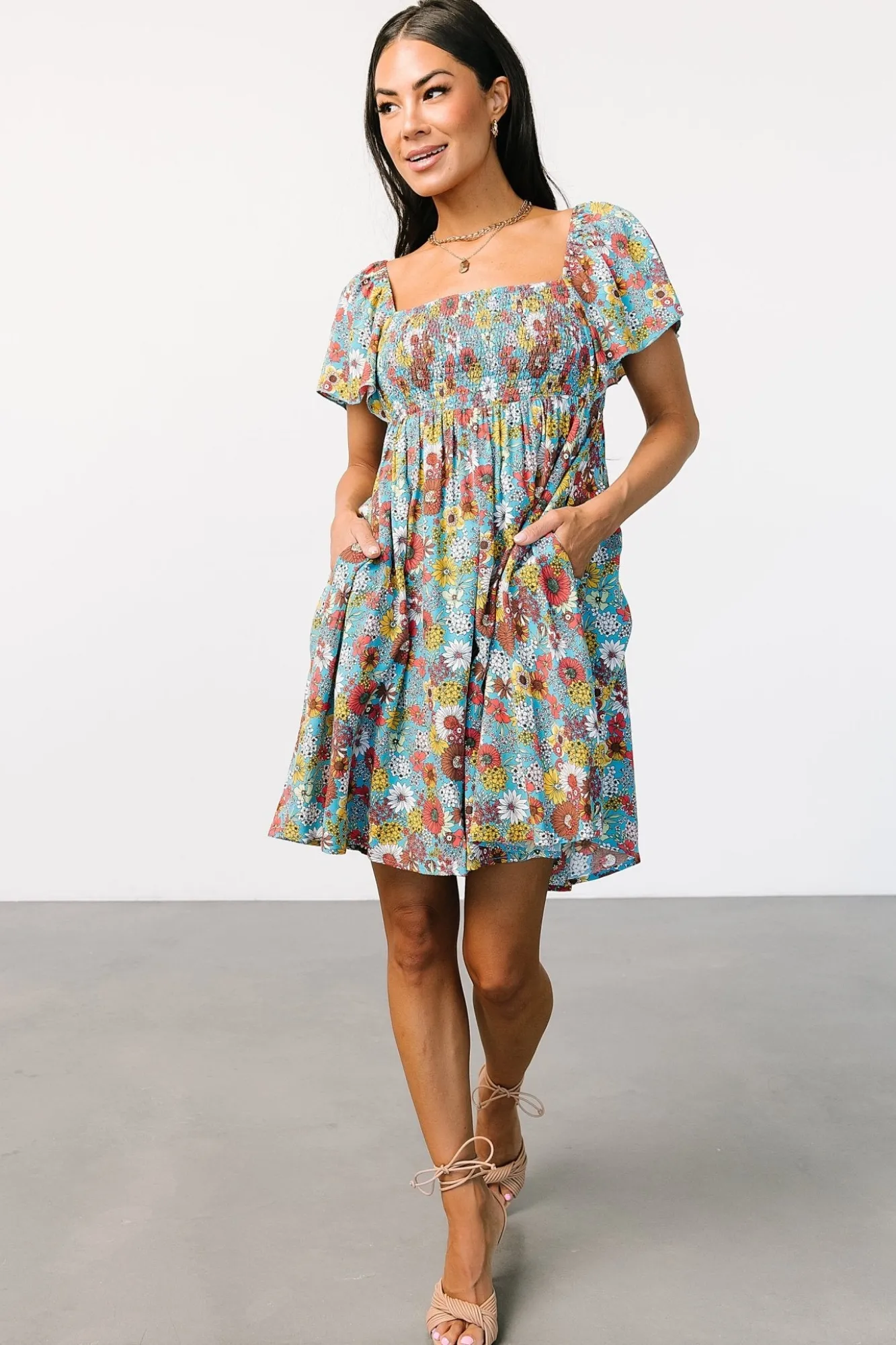 Baltic Born Cassiopeia Back Tie Mini Dress | Light Blue Multi