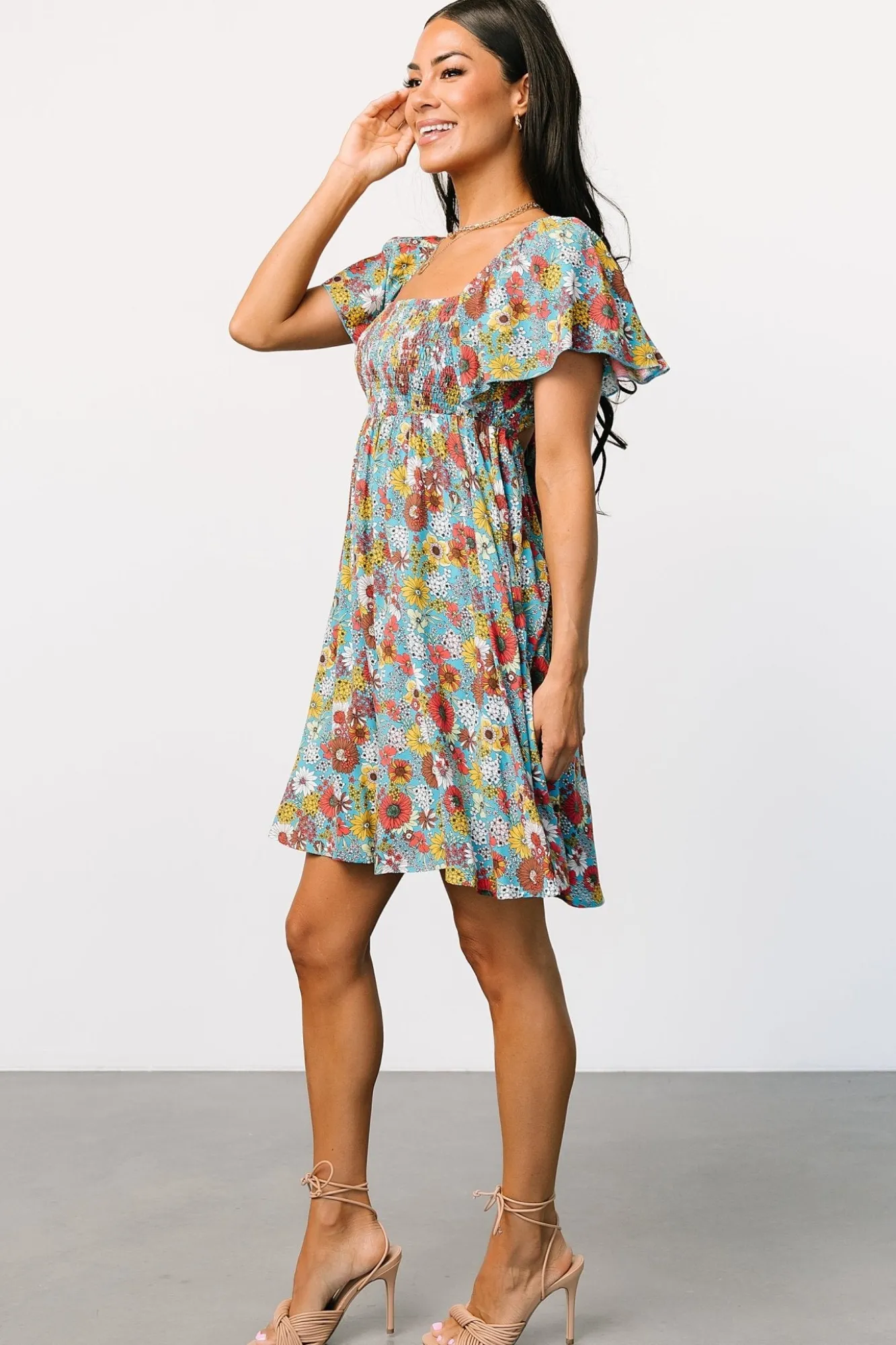 Baltic Born Cassiopeia Back Tie Mini Dress | Light Blue Multi