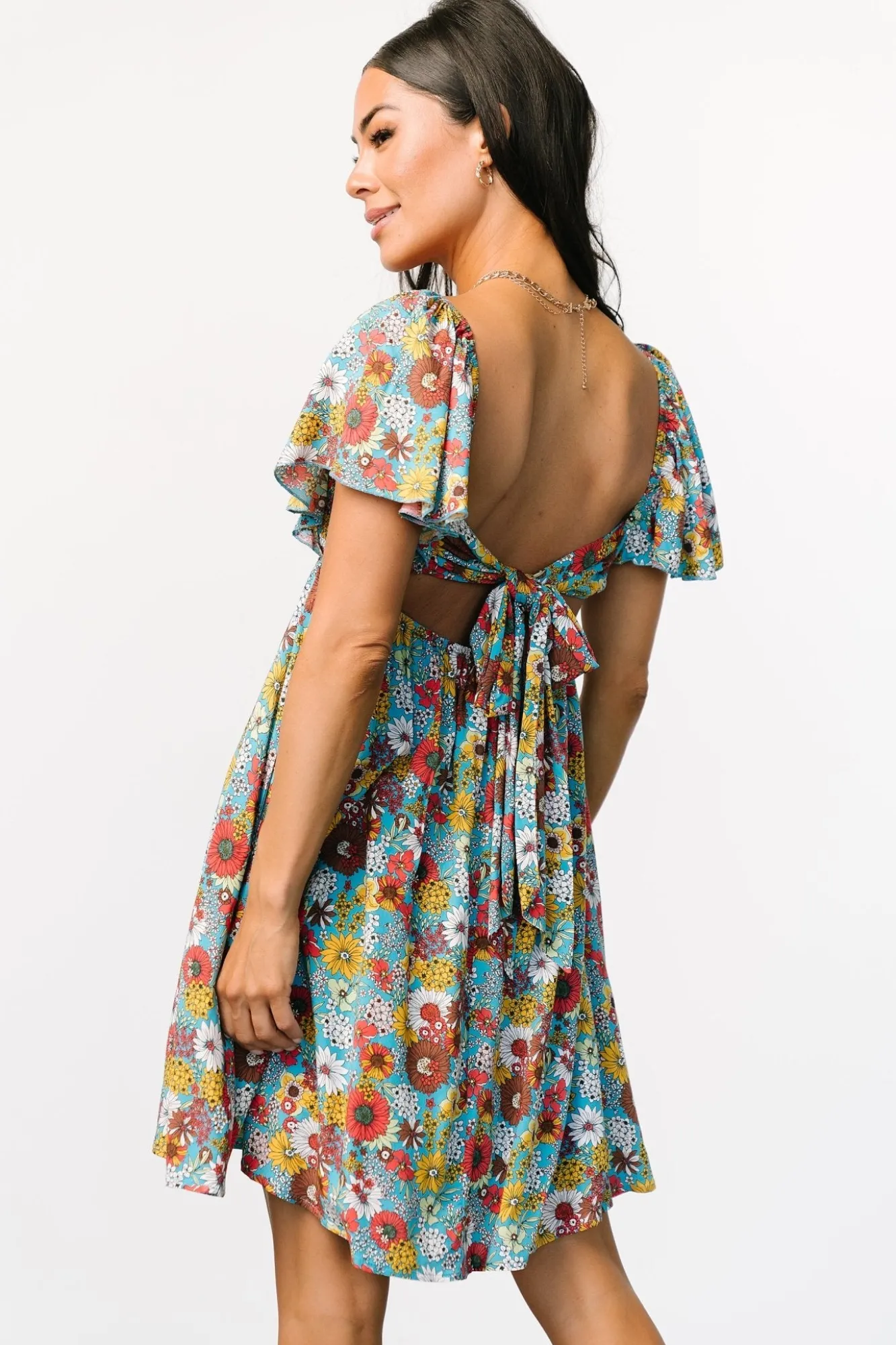 Baltic Born Cassiopeia Back Tie Mini Dress | Light Blue Multi