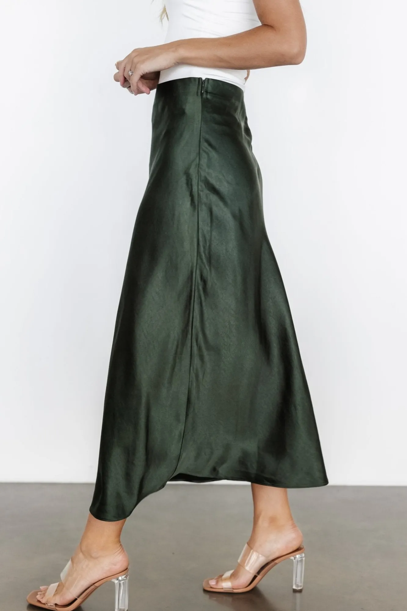 Baltic Born Celeste Satin Midi Skirt | Dark Green
