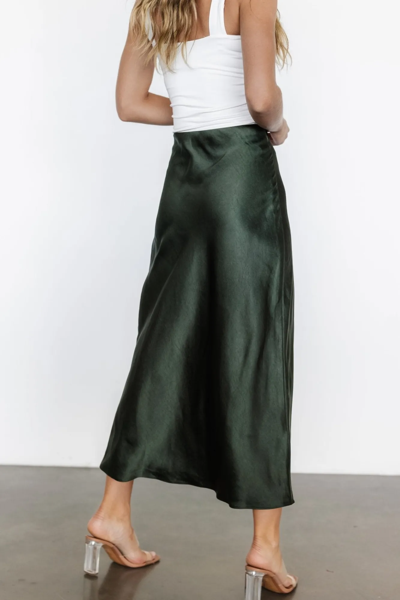 Baltic Born Celeste Satin Midi Skirt | Dark Green