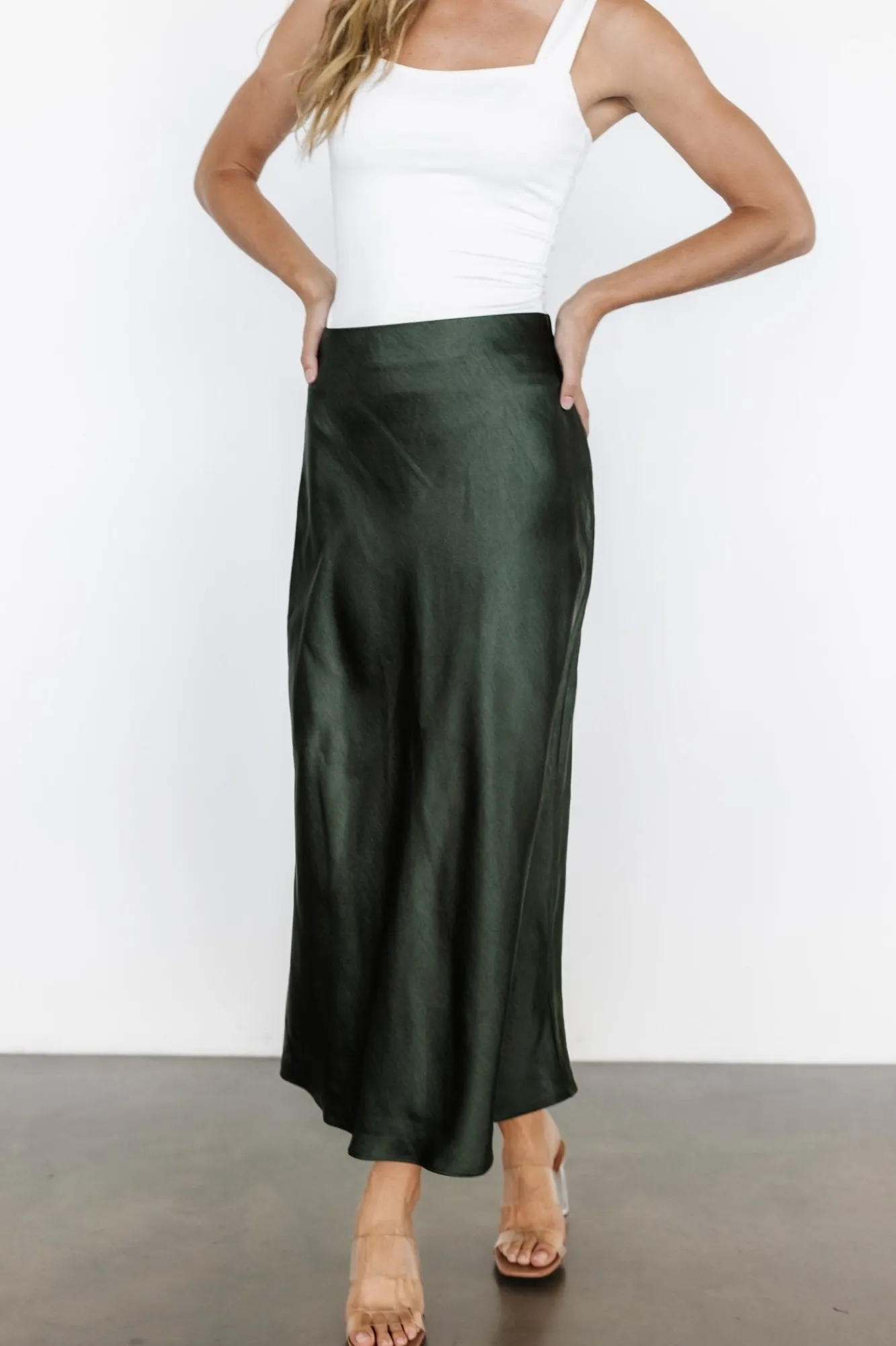 Baltic Born Celeste Satin Midi Skirt | Dark Green