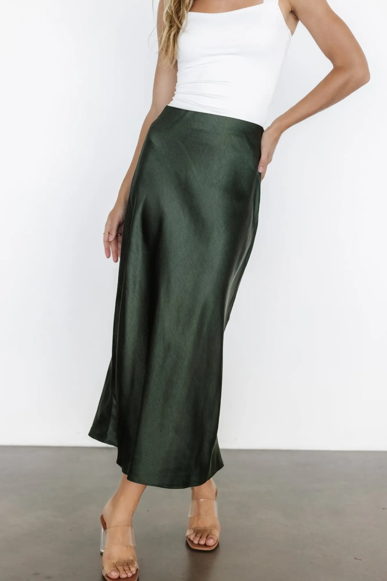 Baltic Born Celeste Satin Midi Skirt | Dark Green