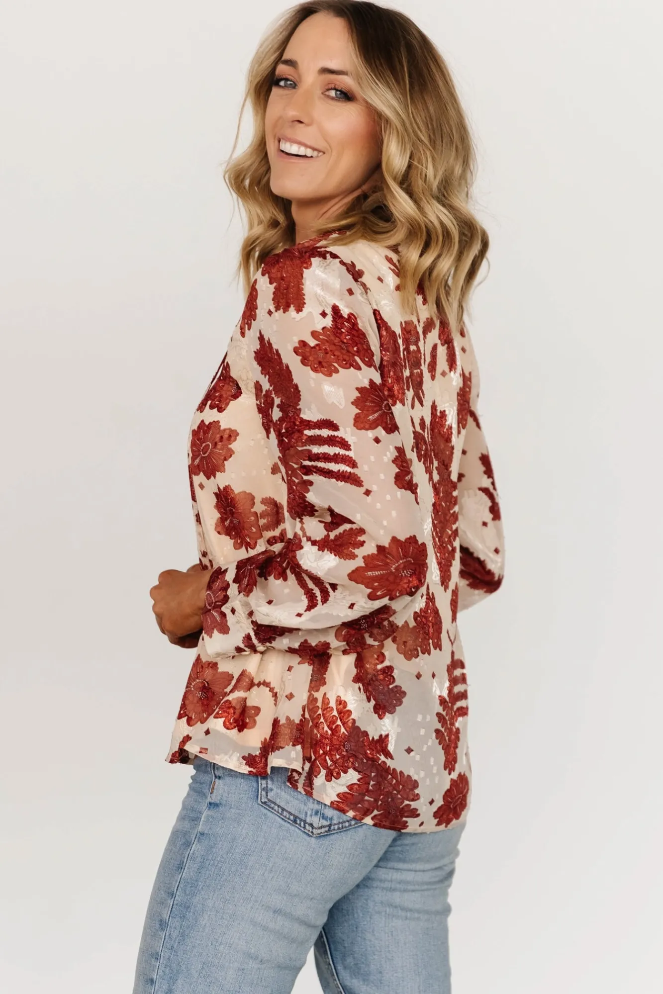 Baltic Born Charlotte Tie Blouse | Cream + Rust