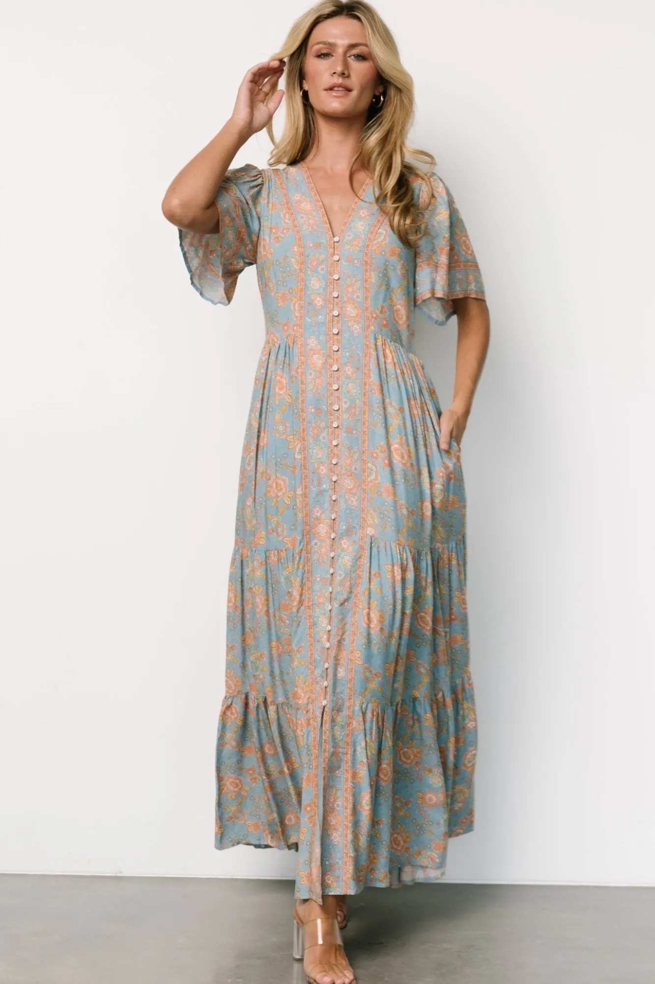 Baltic Born Cheryl Maxi Dress | Dusty Blue Floral