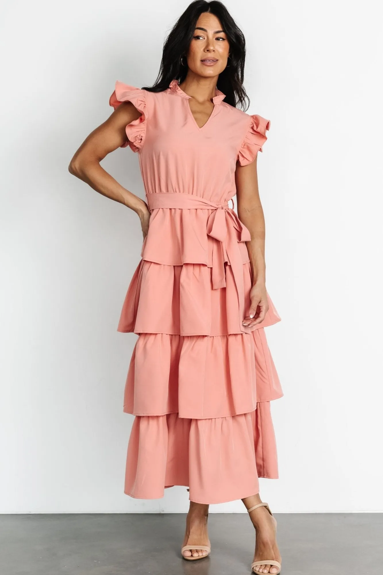 Baltic Born Chrysanthi Tiered Dress | Dusty Coral