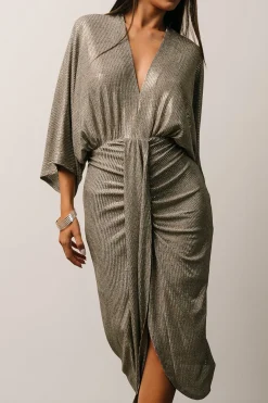 Baltic Born Ciara Ruched Midi Dress | Silver Metallic