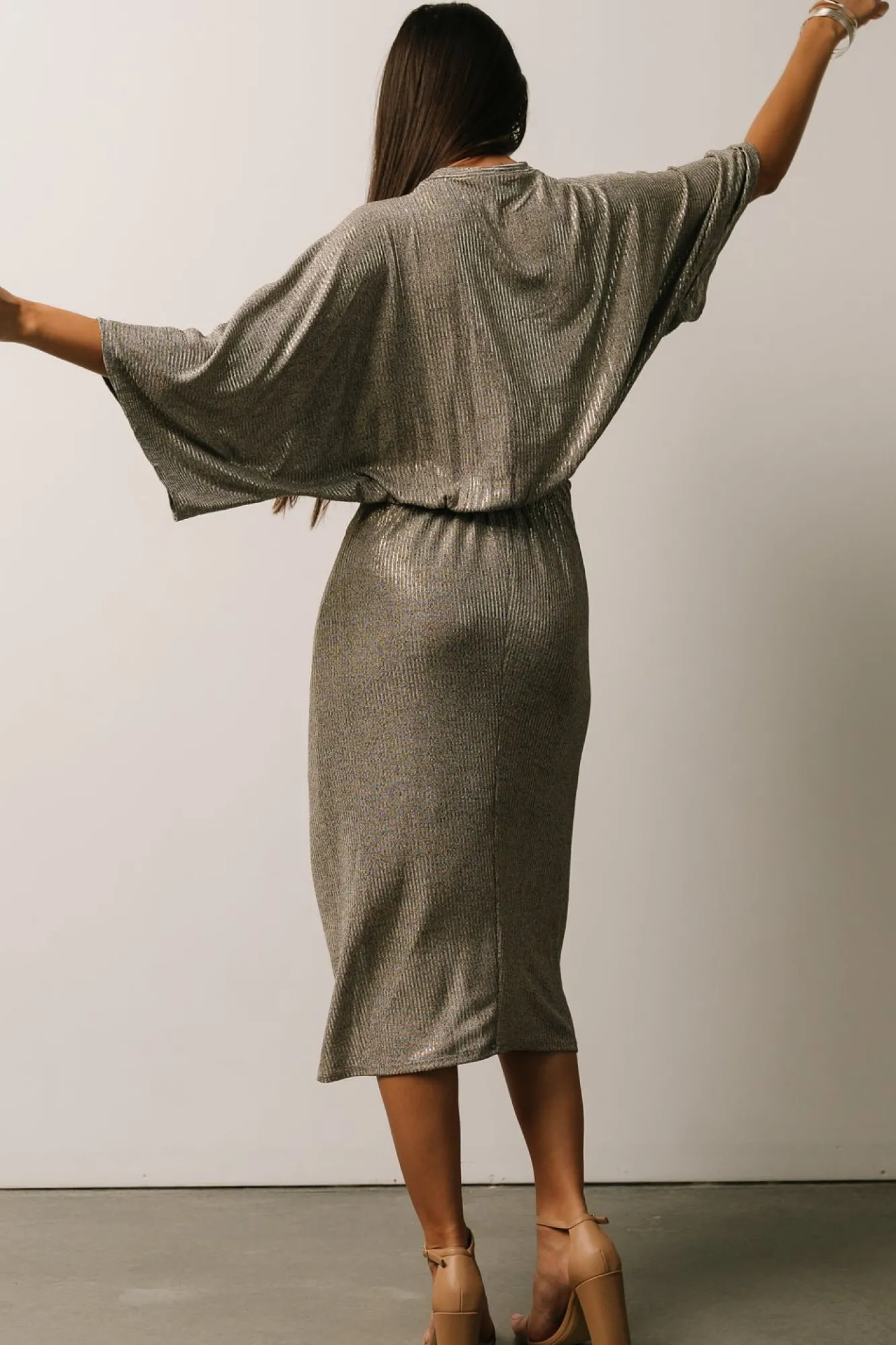 Baltic Born Ciara Ruched Midi Dress | Silver Metallic