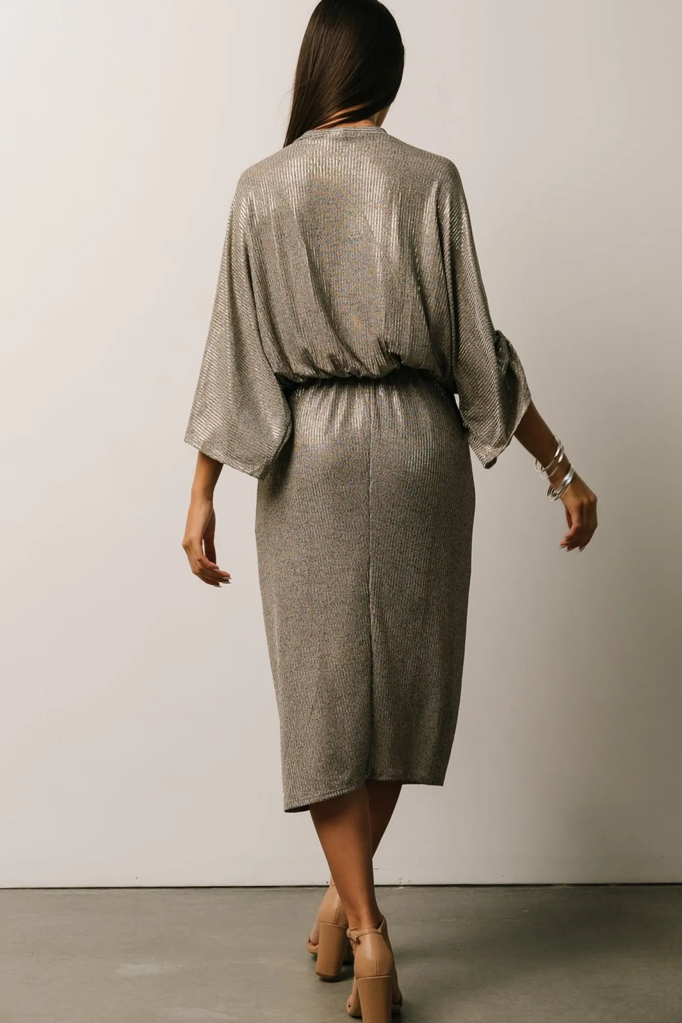Baltic Born Ciara Ruched Midi Dress | Silver Metallic