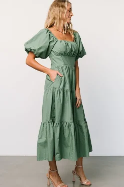 Baltic Born Cindy Puff Sleeve Tiered Dress | Dusty Green