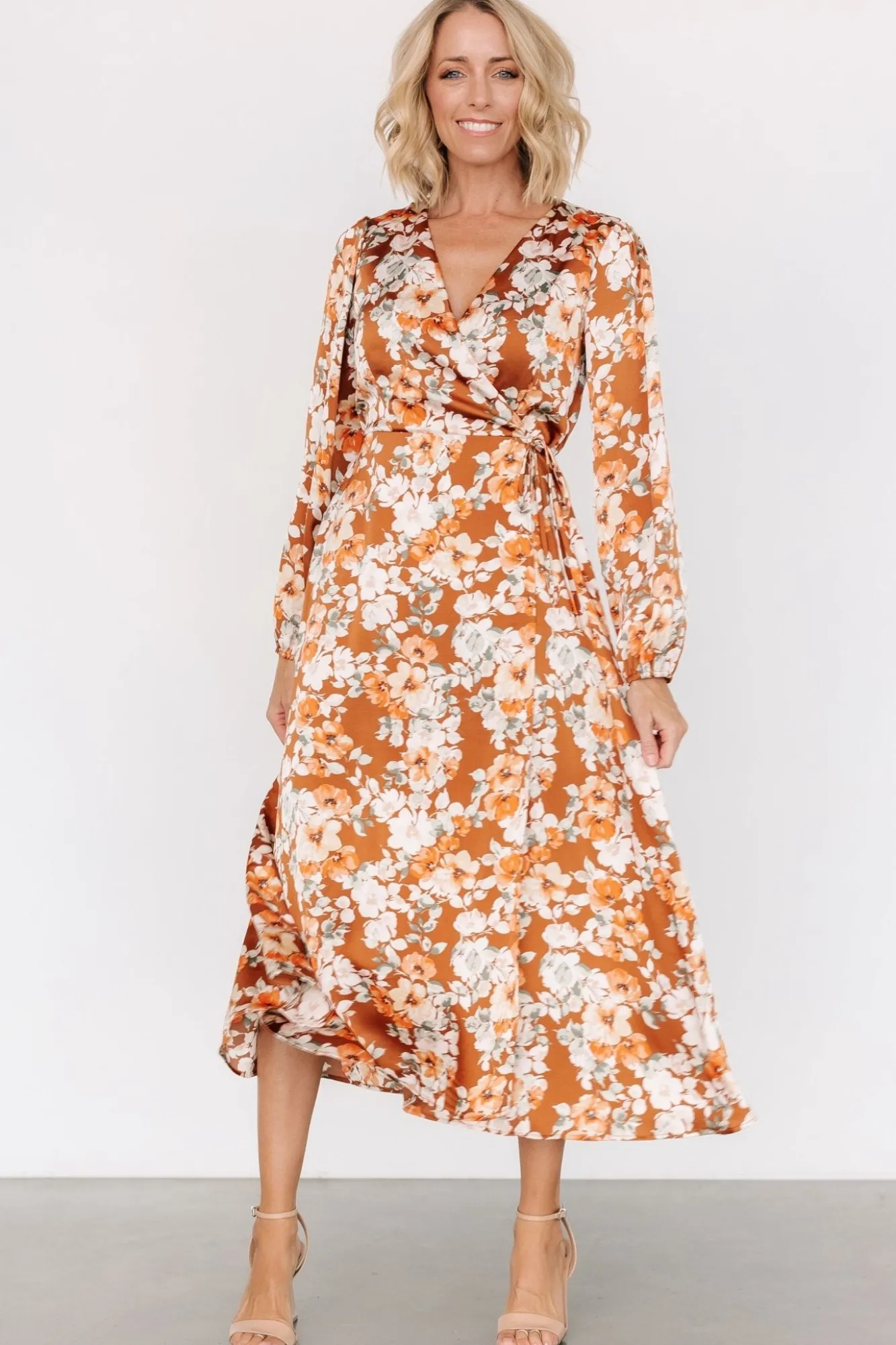 Baltic Born Clarissa Faux Wrap Midi Dress | Copper + Ivory