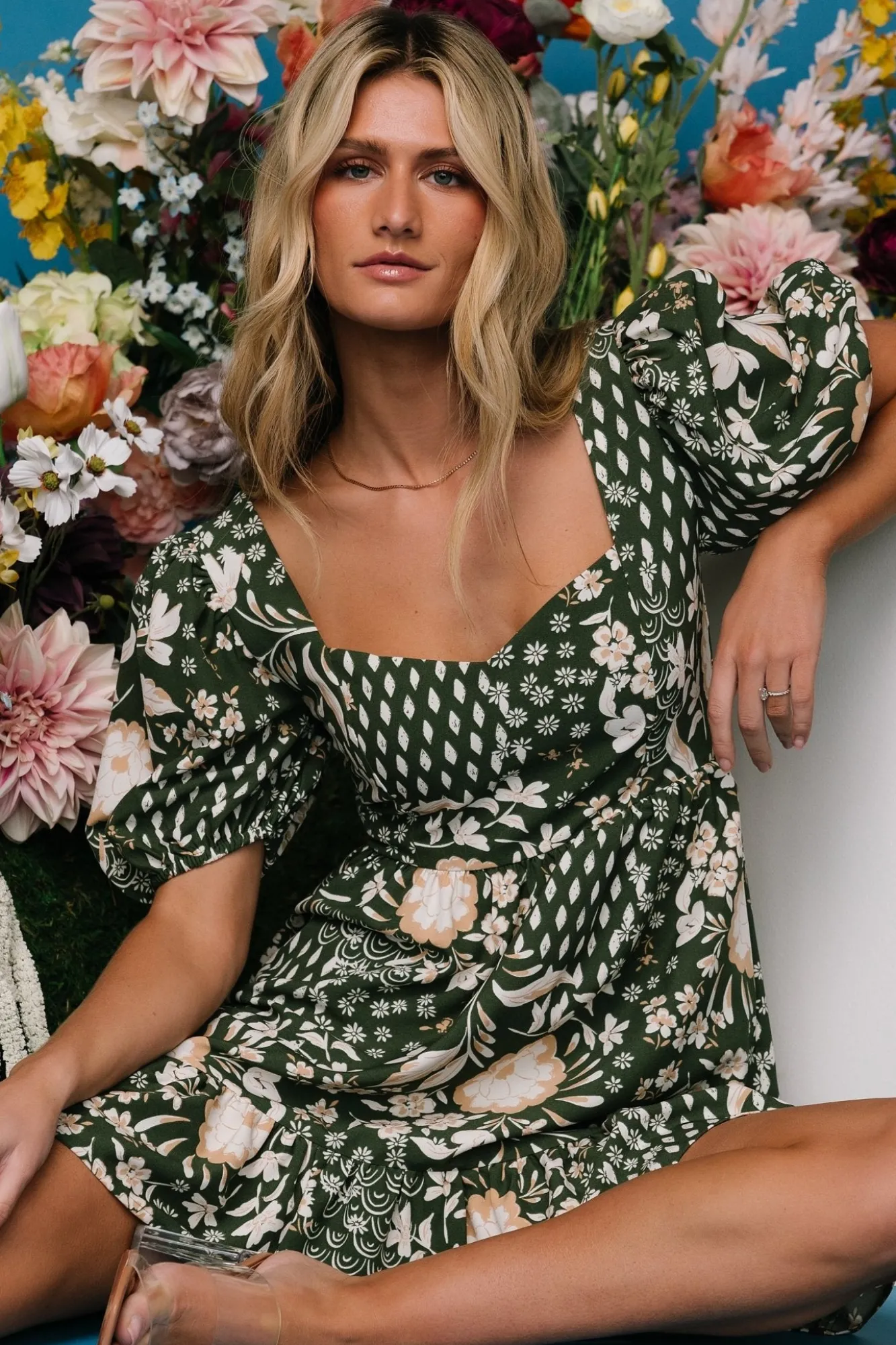 Baltic Born Clea Sweetheart Mini Dress | Olive Multi