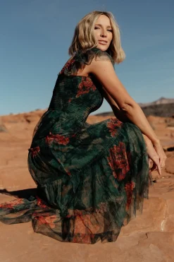 Baltic Born Clementine Tulle Midi Dress | Dark Green Floral