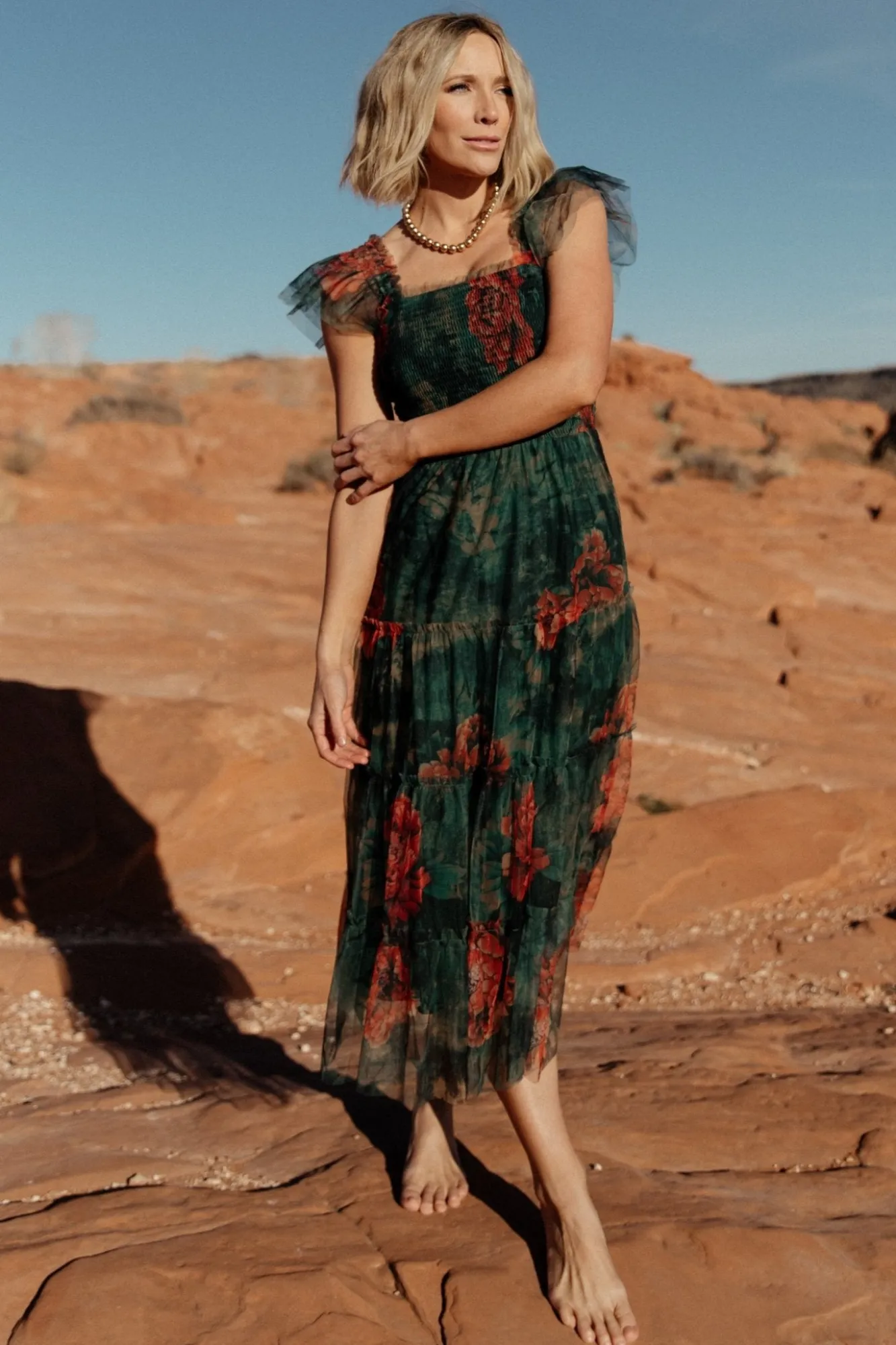 Baltic Born Clementine Tulle Midi Dress | Dark Green Floral