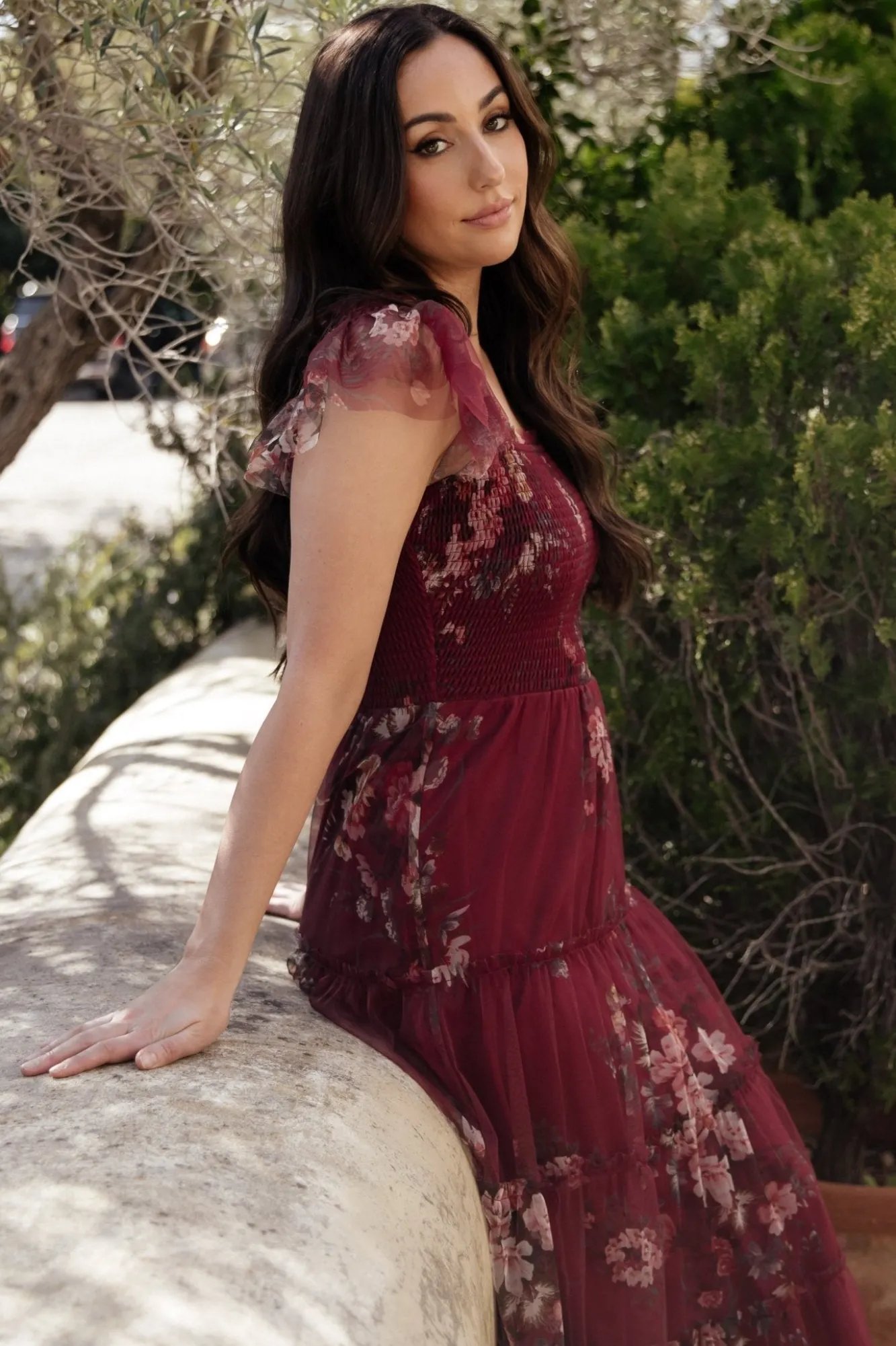 Baltic Born Clementine Tulle Midi Dress | Wine Multi