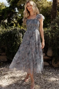 Baltic Born Clementine Tulle Midi Dress | Dusty Blue Floral