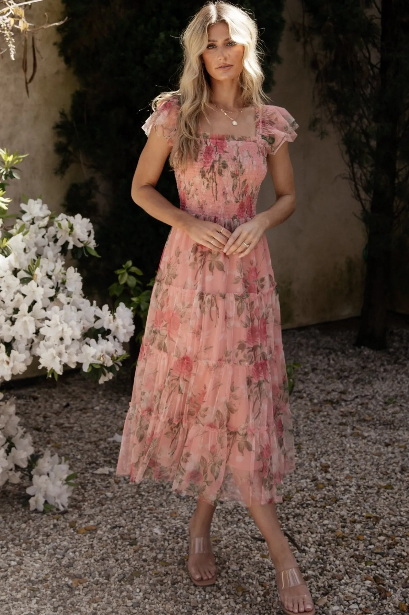 Baltic Born Clementine Tulle Midi Dress | Pink Rose Floral