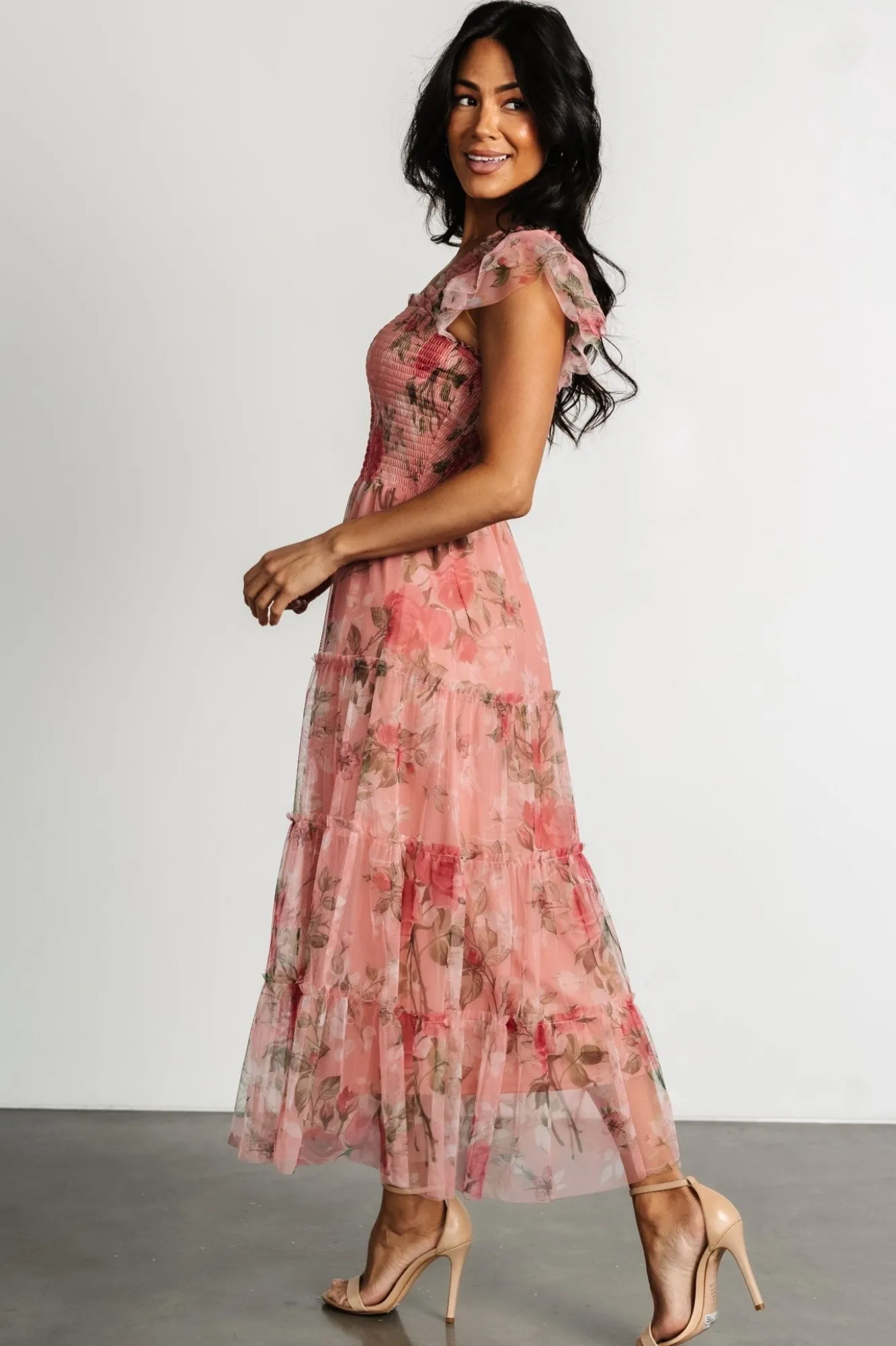 Baltic Born Clementine Tulle Midi Dress | Pink Rose Floral