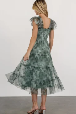 Baltic Born Clementine Tulle Midi Dress | Dusty Green Print