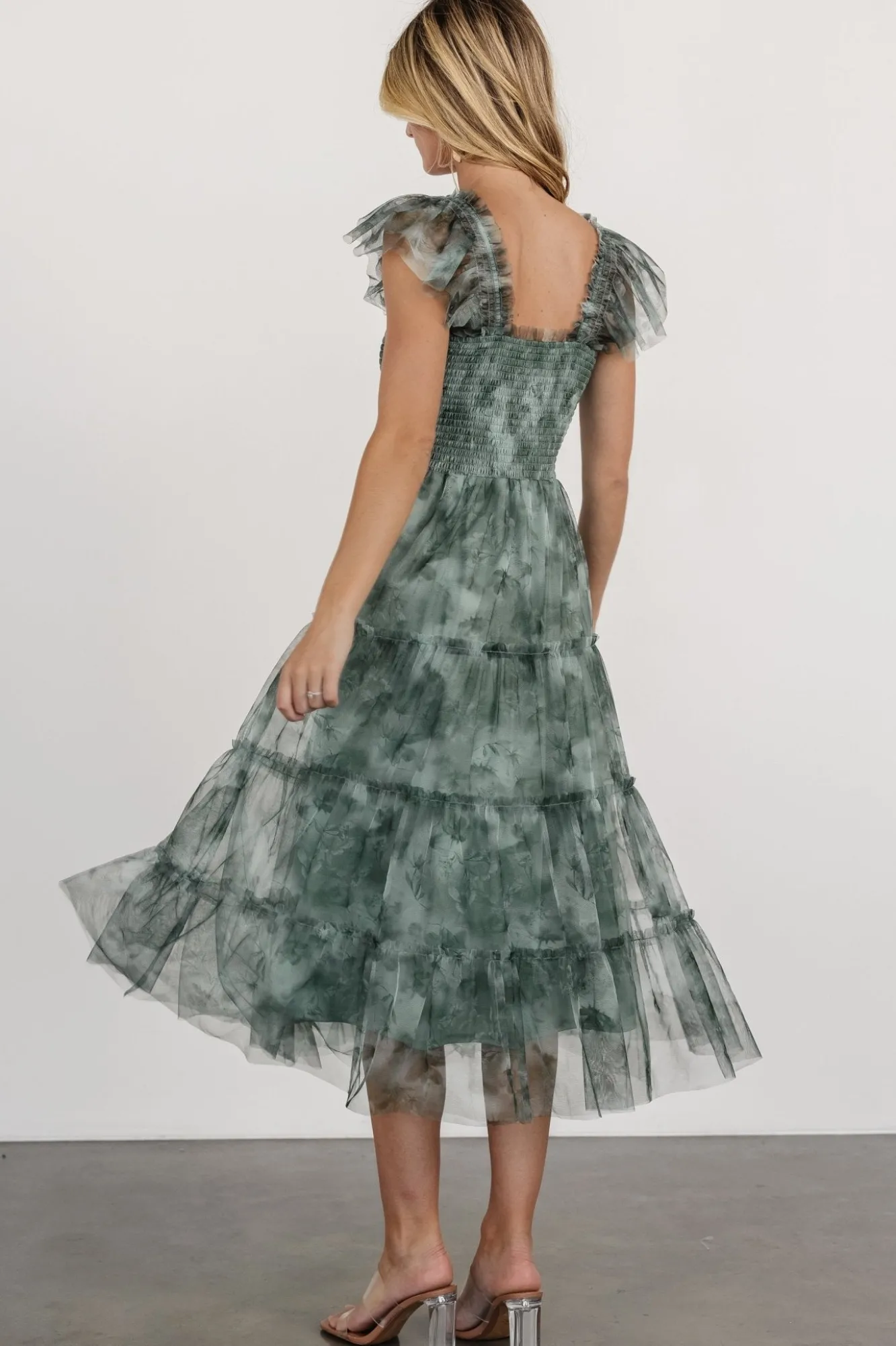 Baltic Born Clementine Tulle Midi Dress | Dusty Green Print