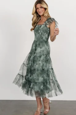 Baltic Born Clementine Tulle Midi Dress | Dusty Green Print