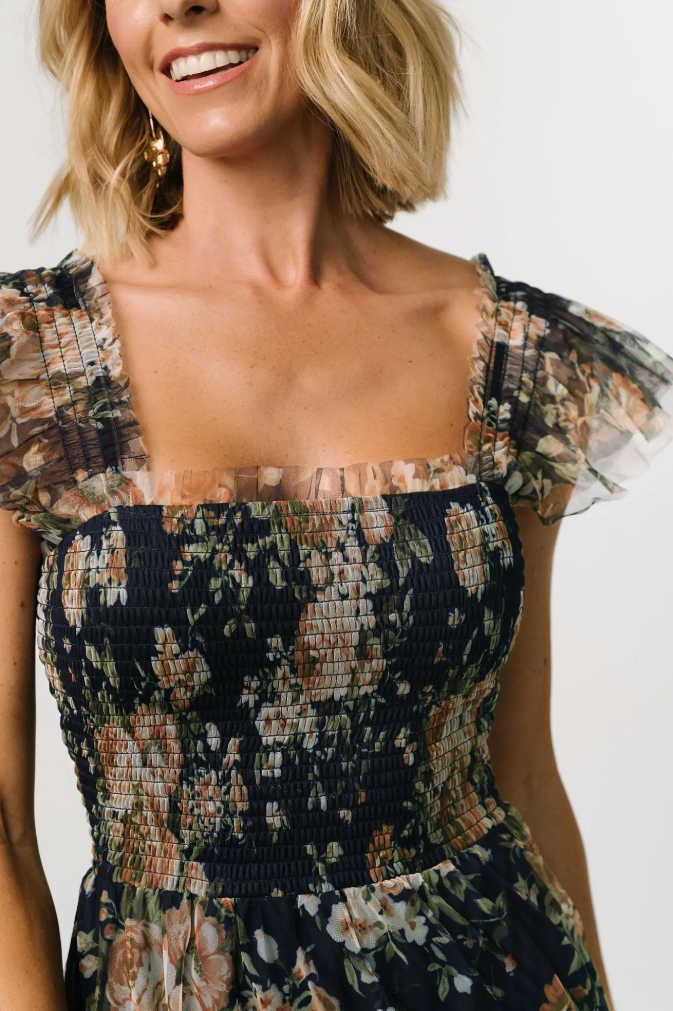Baltic Born Clementine Tulle Midi Dress | Blue + Golden Floral