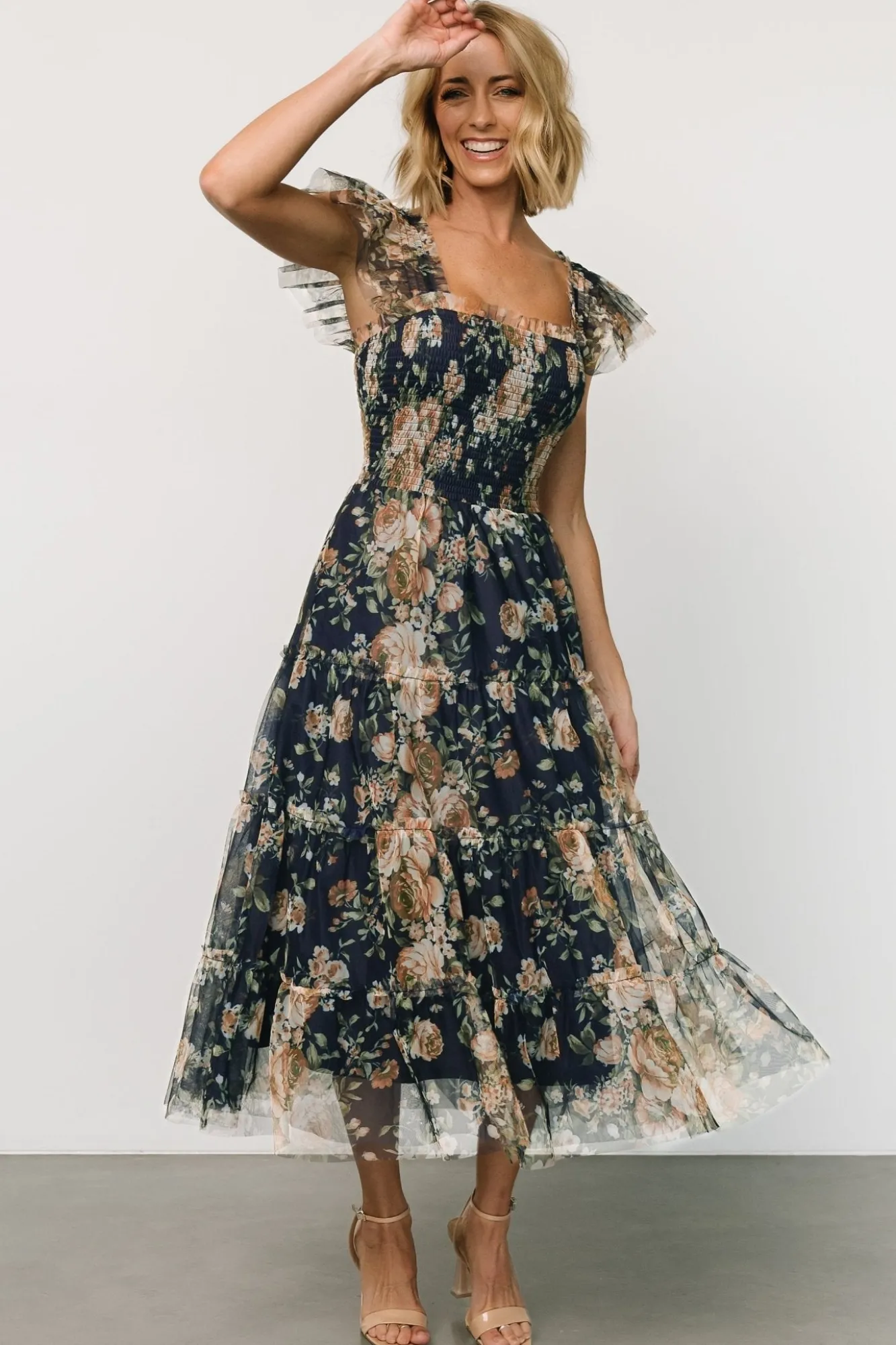 Baltic Born Clementine Tulle Midi Dress | Blue + Golden Floral