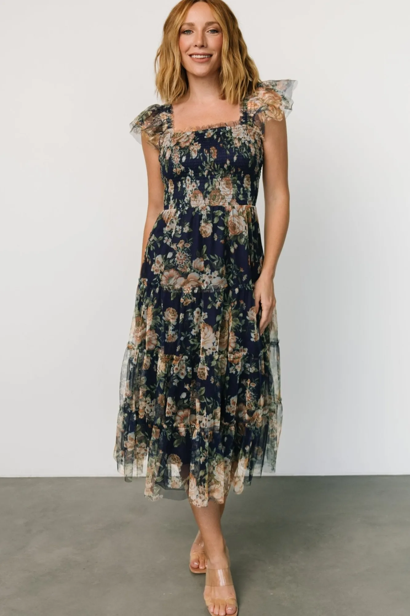 Baltic Born Clementine Tulle Midi Dress | Blue + Golden Floral