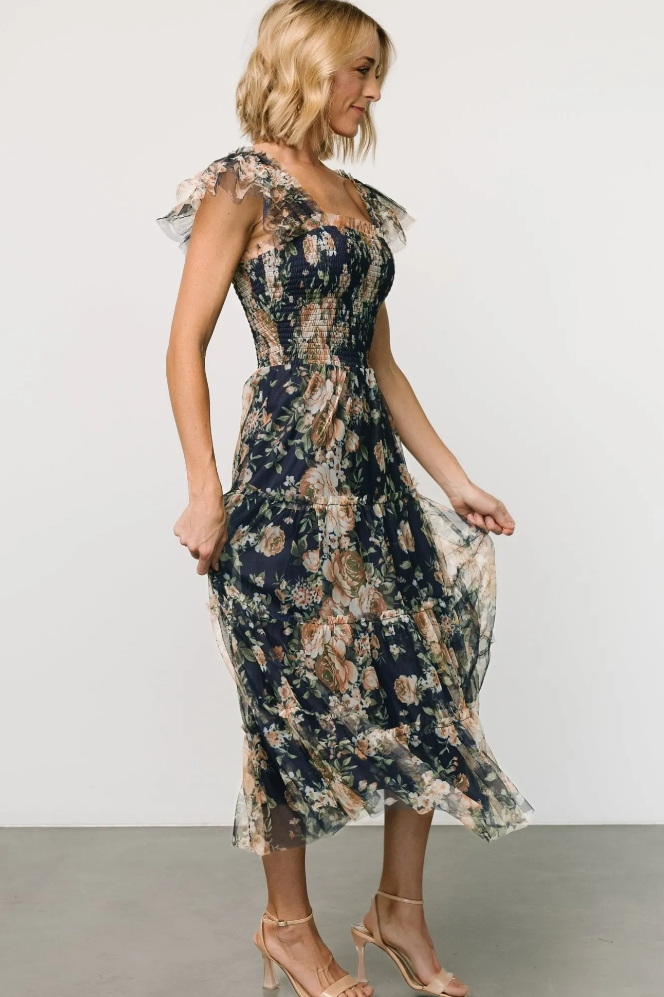 Baltic Born Clementine Tulle Midi Dress | Blue + Golden Floral