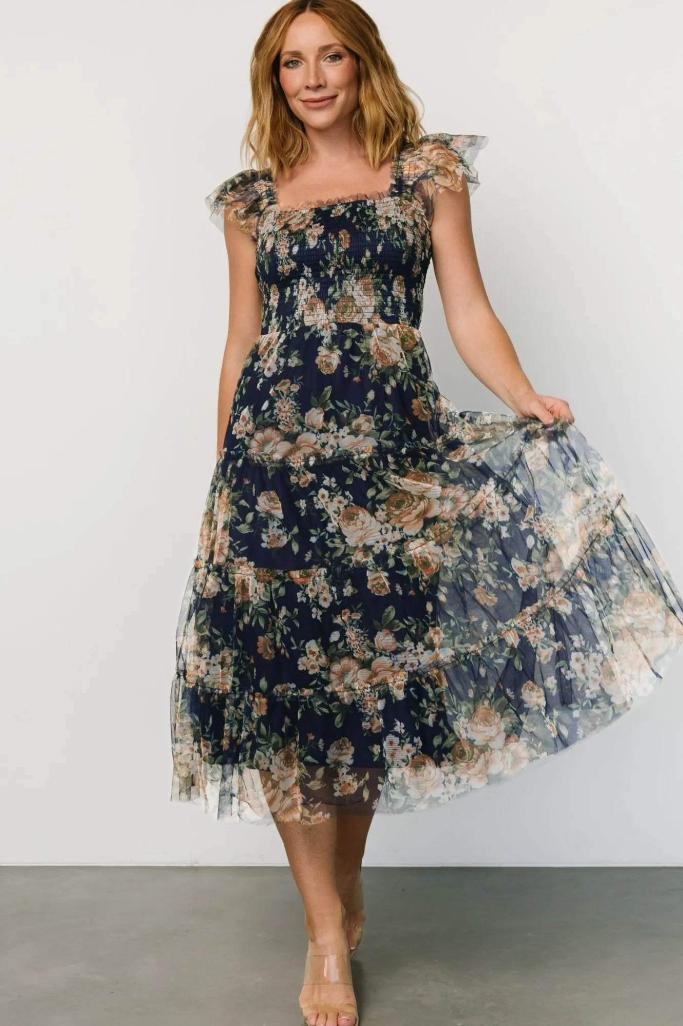 Baltic Born Clementine Tulle Midi Dress | Blue + Golden Floral