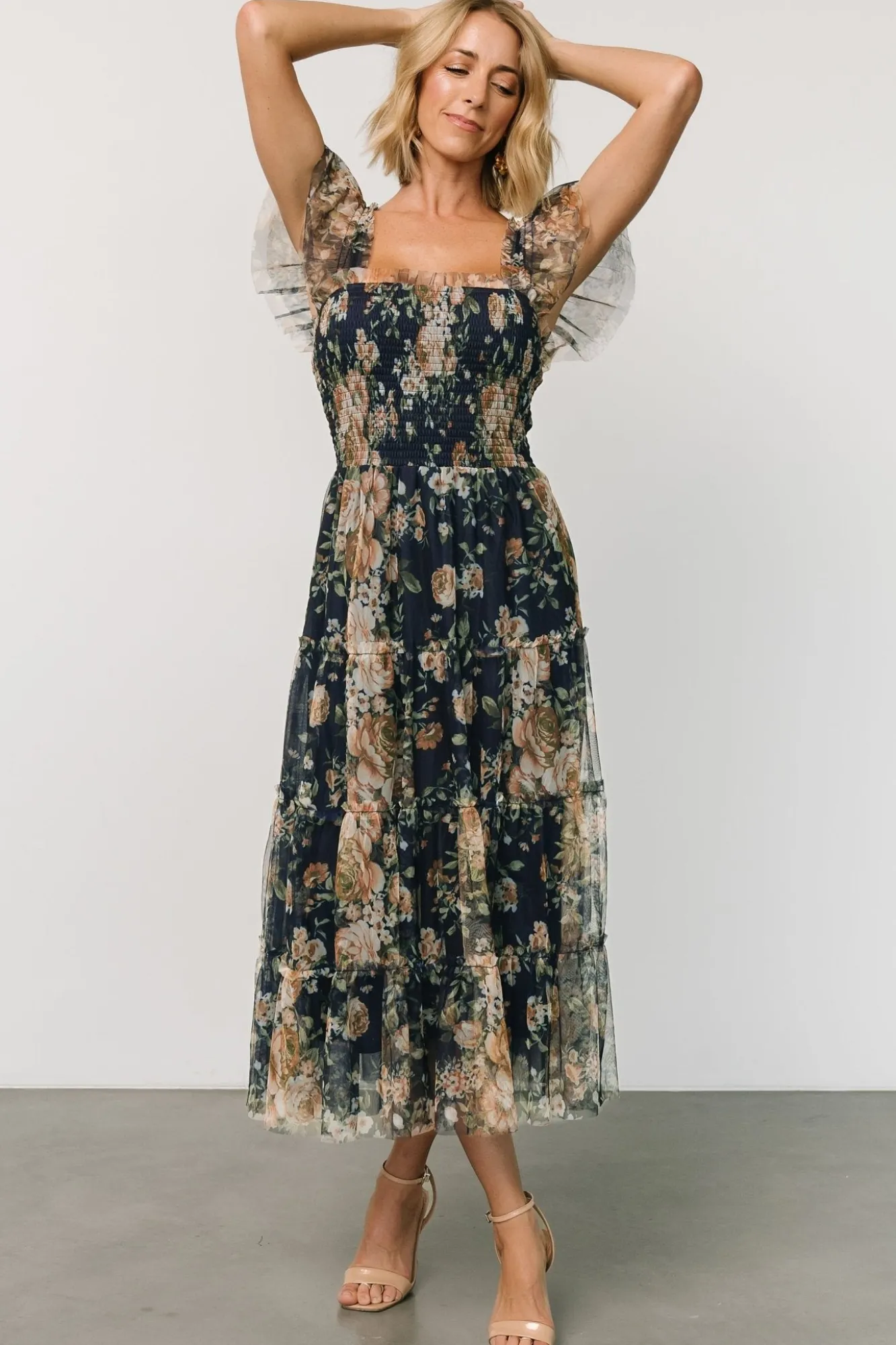 Baltic Born Clementine Tulle Midi Dress | Blue + Golden Floral