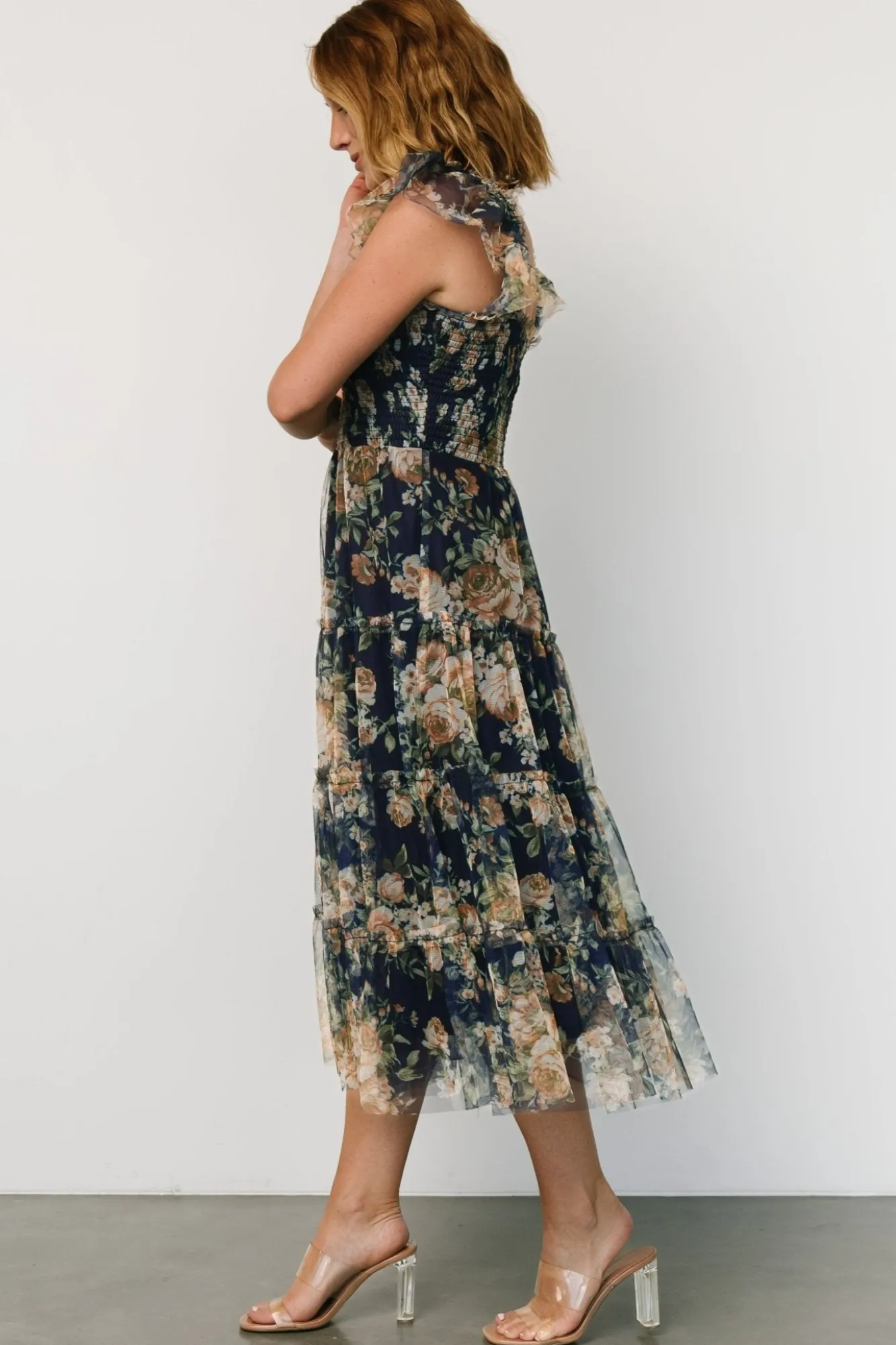 Baltic Born Clementine Tulle Midi Dress | Blue + Golden Floral