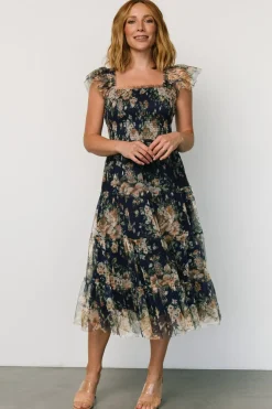 Baltic Born Clementine Tulle Midi Dress | Blue + Golden Floral