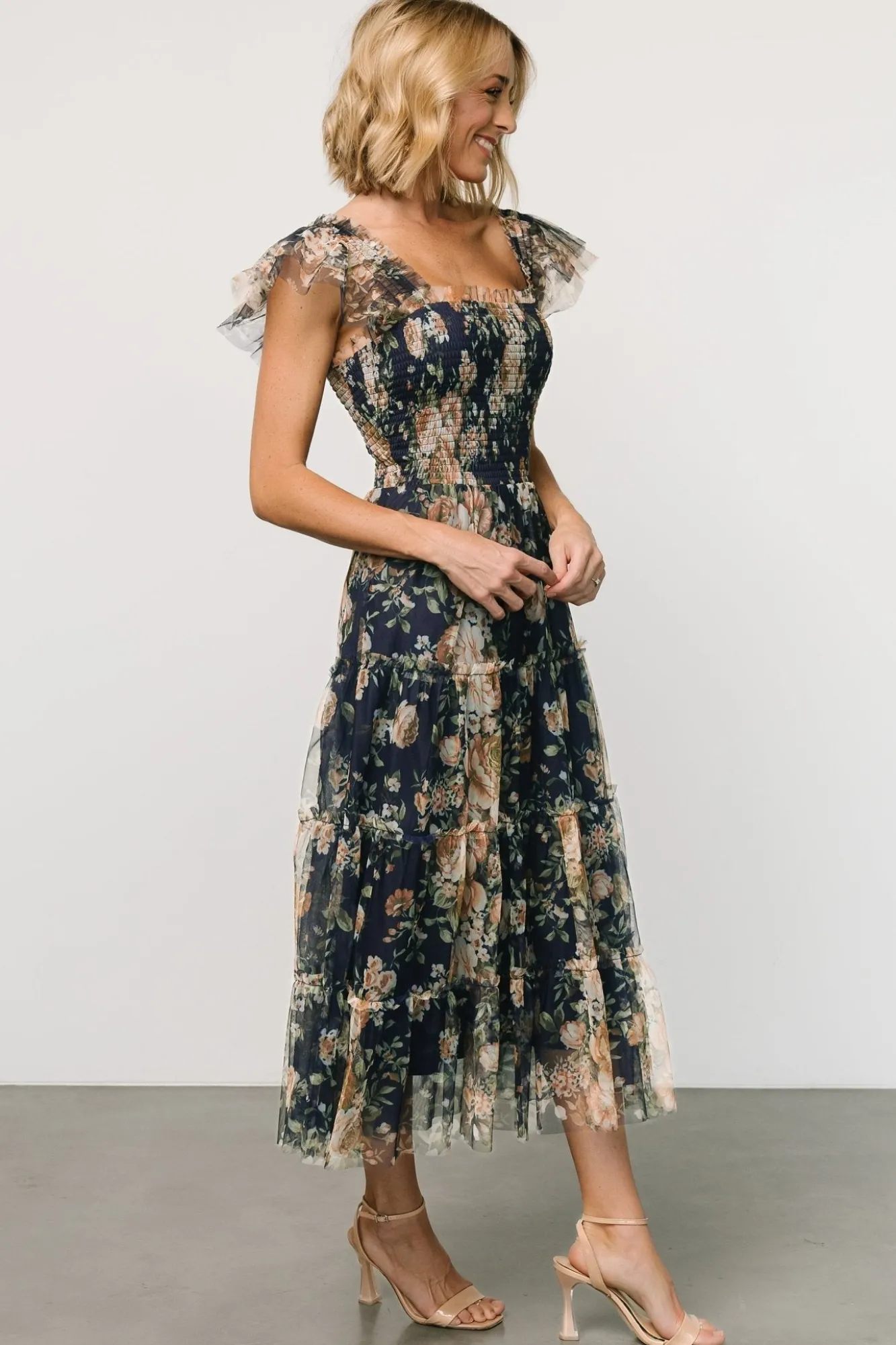 Baltic Born Clementine Tulle Midi Dress | Blue + Golden Floral