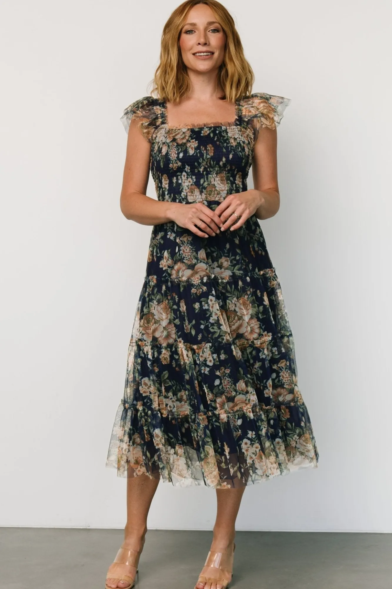 Baltic Born Clementine Tulle Midi Dress | Blue + Golden Floral
