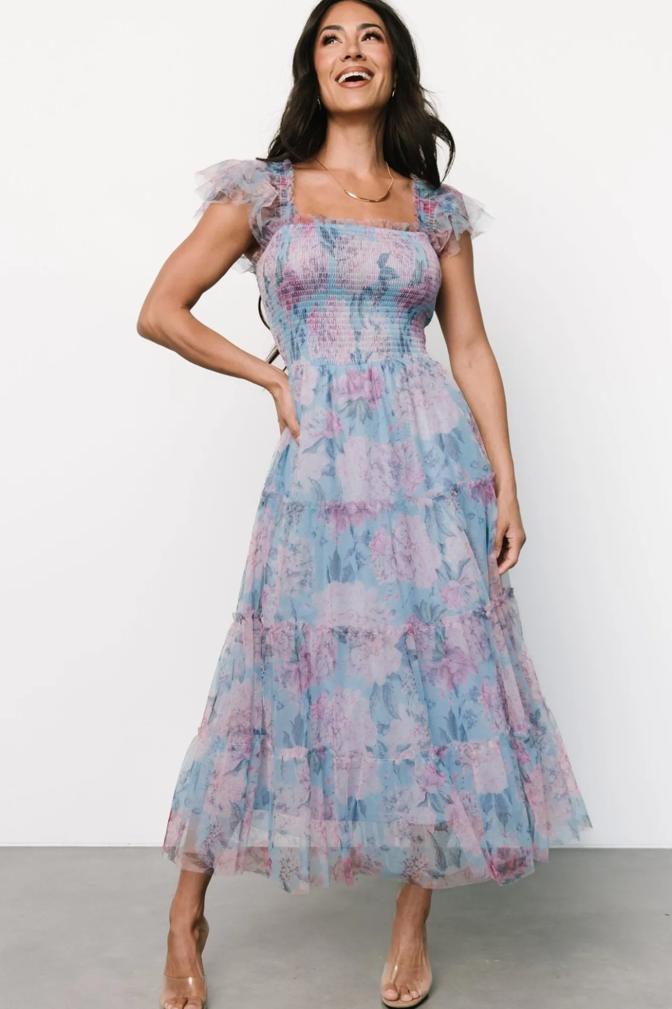 Baltic Born Clementine Tulle Midi Dress | Light Blue + Pink