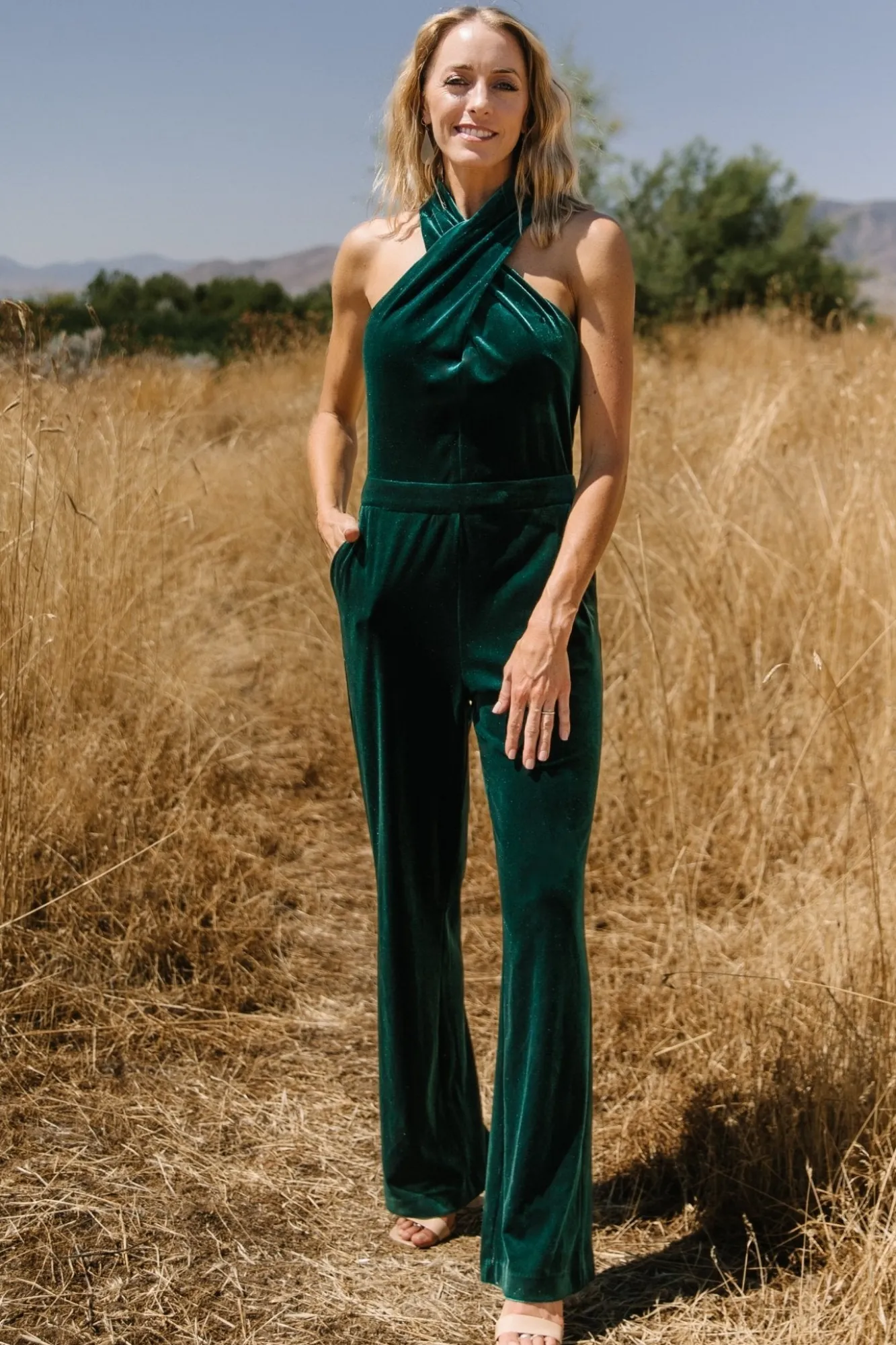 Baltic Born Cleopatra Velvet Jumpsuit | Dark Green