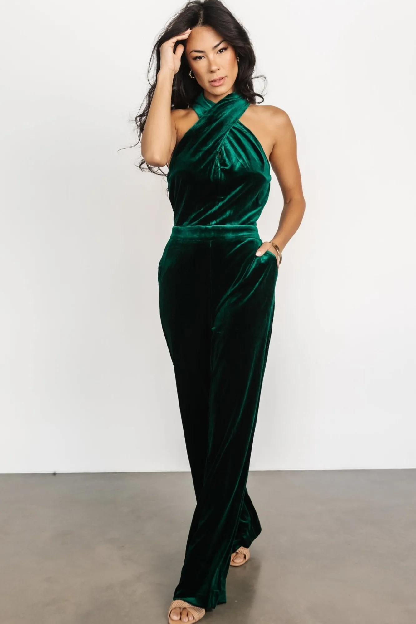 Baltic Born Cleopatra Velvet Jumpsuit | Dark Green