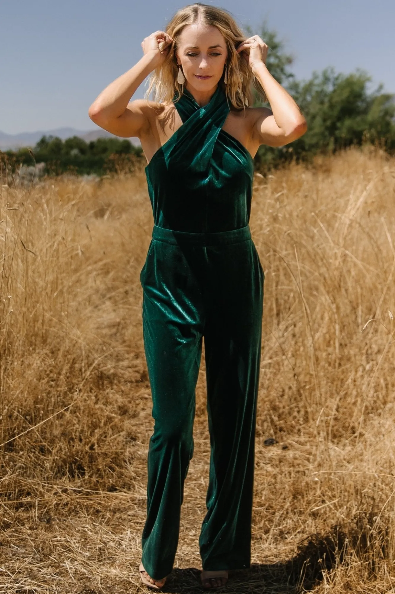 Baltic Born Cleopatra Velvet Jumpsuit | Dark Green