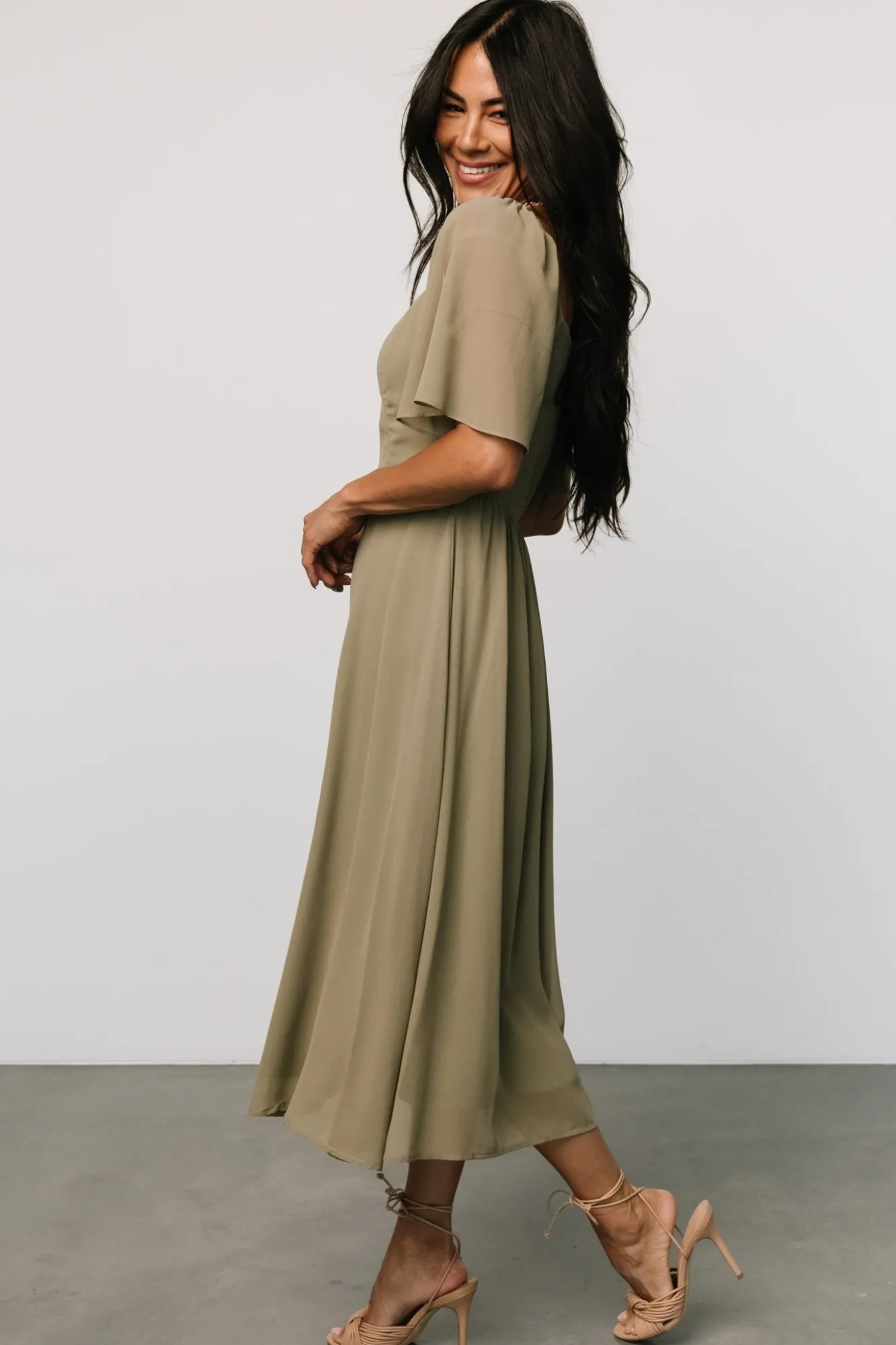 Baltic Born Colette Sweetheart Midi Dress | Dusty Olive