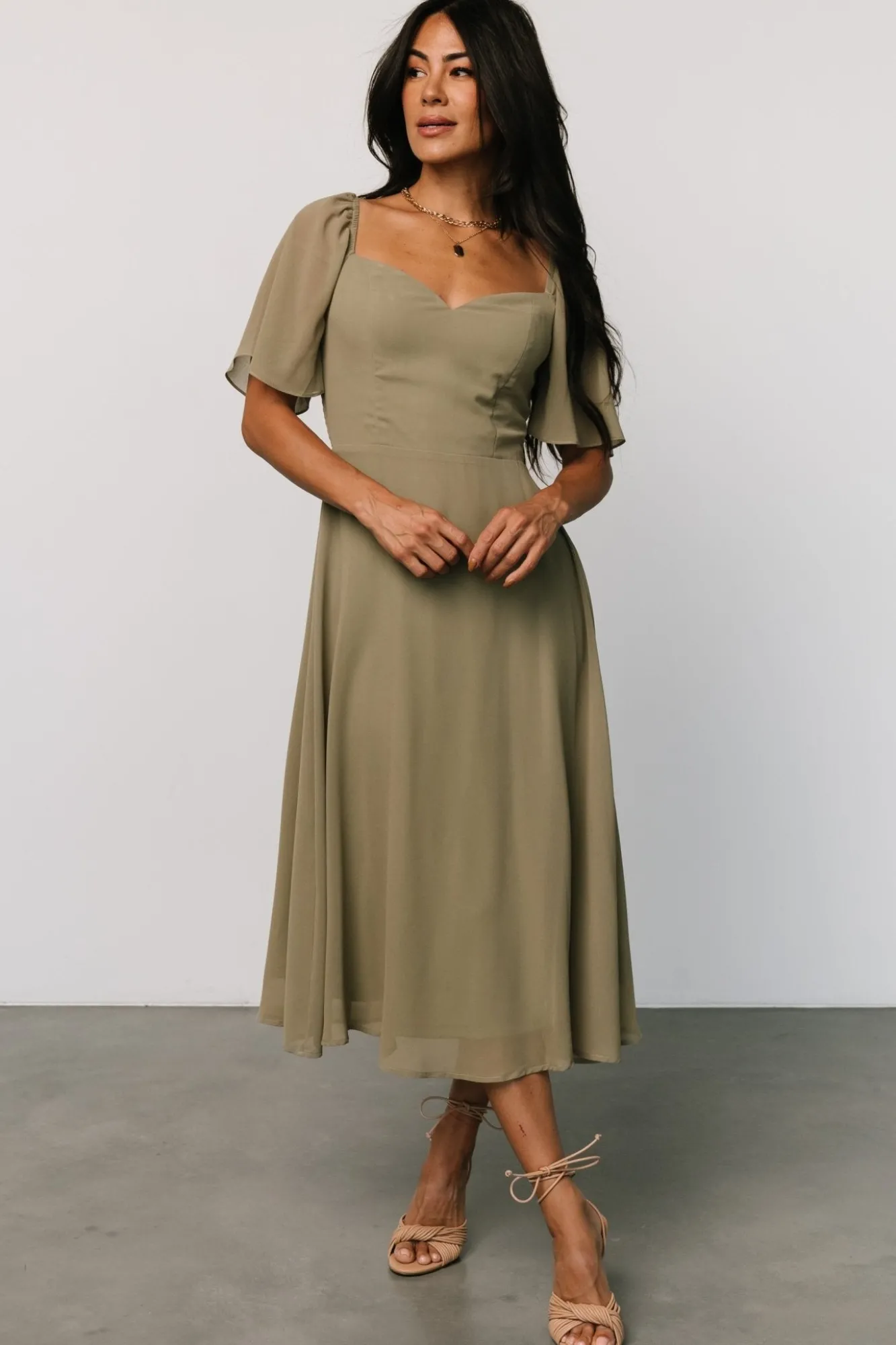 Baltic Born Colette Sweetheart Midi Dress | Dusty Olive